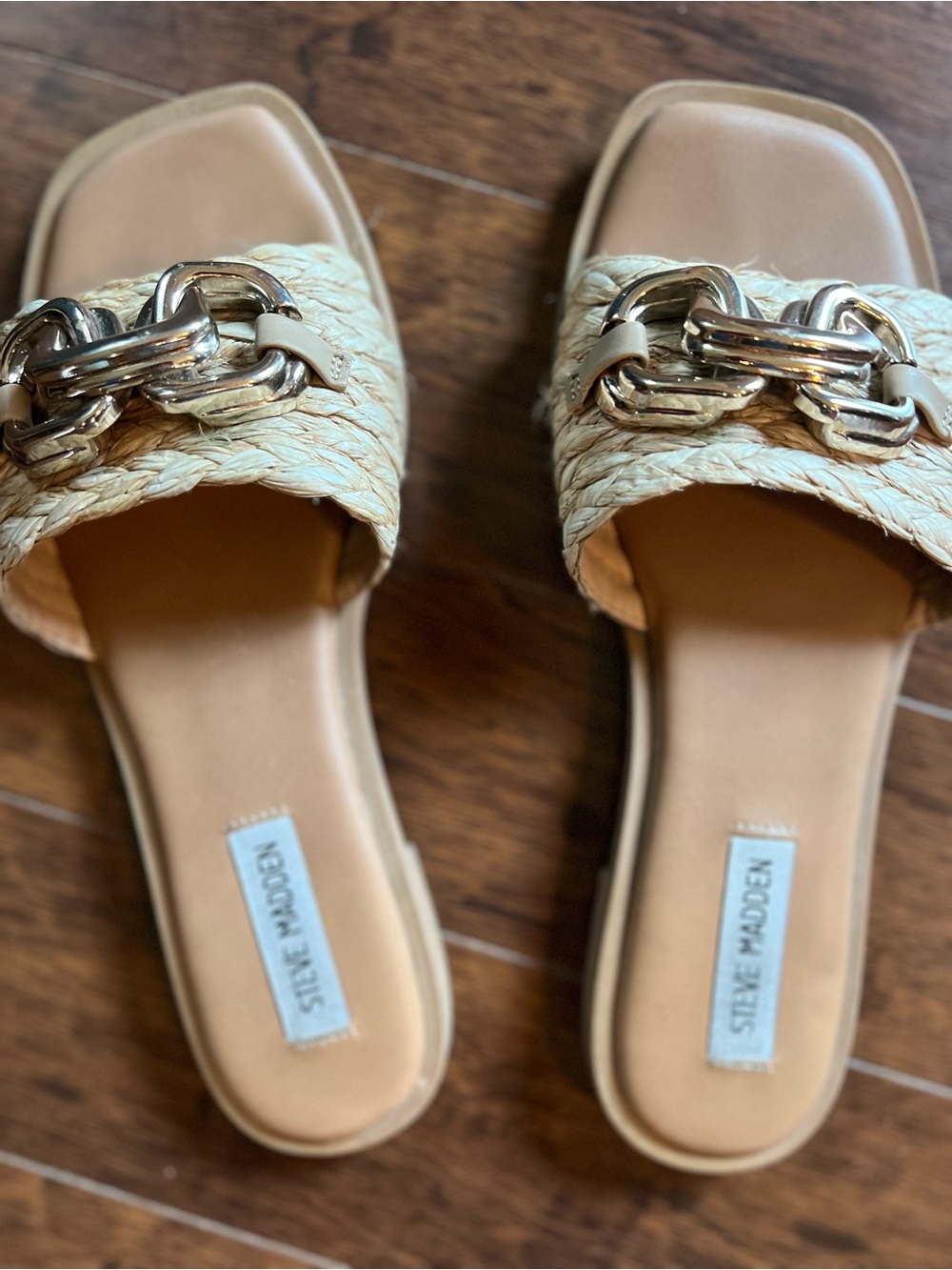 Steve Madden Gene Sandals Raffia Gold 8 Slide Cute Casual - Picture 6 of 6